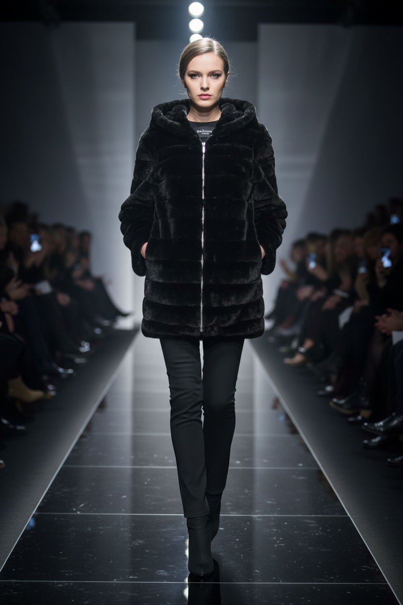 Baldinini Trend fekete kabát kifutós bemutató